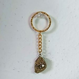 COPY - Gold tone keychain with pyrite Fool's Gold bead